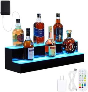 GarveeTech Liquor Bottle Display Shelf, 30 in Acrylic Lighted Bottle Display with Remote & App Control, 1-8 H Timing, 2-Tiers Bottle Stand Mulit-Color Lighting for Home Mini Bar Display, Home Storage