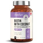 Biotin Hair Growth Vitamins 12000mcg, 400 D-Biotin Tablets with Coconut, Vegan Hair Skin & Nails Vitamins for Women and Men High Strength Fast Hair Vitamins, VitaBright Vitamin B7 Biotin for Hair