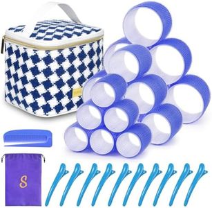 Hair Roller Set 18 pcs Heatless Self Grip Rollers With Clips and Comb, Salon Curlers for DIY Styles, 3 Blue Sizes in 1 Set by Sungenol