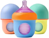 Boon Nursh Reusable Silicone Pouch Baby Bottles - Slow Flow Nipple - Silicone Baby Bottle Pouch and Nipple - Baby Feeding Essentials - Color Block - 0-3 Months - 3 Count - 4 Ounce