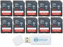 SanDisk 32GB Ultra SD Memory Card (10 Pack) SDHC UHS-I Card 48 MB/s Class 10 (SDSDUNB-032G-GN3IN) Bundle with (1) Everything But Stromboli Microfiber Cloth & SD/Micro Card Reader