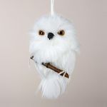 4" Tell a Story White Snowy Owl Perched on Branch Christmas Ornament