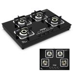 Milton Elite Hob Top Cooktop 4 Burners LPG Gas Stove | Manual Ignition | 8mm Toughened Glass Top | ISI Certified | | 360 Degree Nozzle | Modern Premium Design | 2 Year Manufacturer's Warranty