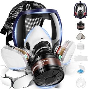 Full Face Gas Masks Survival Nuclear and Chemical - Respirator Mask, Eye & Face Protection Mask with 40MM & 6001 Activated Carbon Filters Against Gas, Formaldehyde, Organic Vapor, Chemical, Dust, Fume