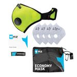 RZ Mask M2 Economy Value Pack - Breathable & Reusable Dust Mask Woodworking, Pollen, Mowing, Pollution, Wood - Face Mask Includes 2 Active Carbon Filters - Large - Safety Green