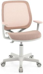 Costway Kids Desk Chair, Ergonomic Children Study Computer Chairw/Height Adjustable, Soft Filling Sponge, Sit-Brake Wheels, Breathable Mesh Swivel Task Student Chair 6-15 Years Old for Home (Pink)