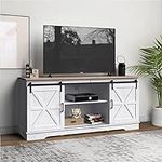 YITAHOME Farmhouse TV Stand for 65/60/55 Inch, Modern Entertainment Center with Sliding Barn Door, Wood TV Media Console Storage TV Cabinet for Living Room for 300lbs, Grey White & Grey Wash