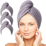 PGlife Hair Towels Wrap, Microfiber Super Absorbent Quick Drying Hair Turban, 10" x 26",3 Pack,Grey