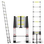 Dayplus Telescoping Ladder 12.5FT Aluminum Lightweight Extension Ladder with Locking Mechanism and Non-Slip Feet Multi-Purpose Collapsible Ladder for Household and Outdoor Working 330 lb Capacity