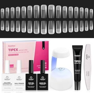 Beetles Tipex Pre-Building Instant Apex Nail Tips Kit – Square Long, 224PCS in 16 Sizes | Pre-Etched, Thick Full Cover Acrylic Tips with Nail Glue, Dehydrator, Primer, Base & Top Coat, Mini UV Lamp