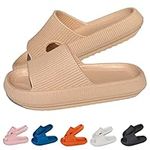 HOPEME Cloud Sliders Women Men Cushiony Slippers with Thick Outsole, Anti-Slip and Waterproof Pillow Sliders for Bathroom, Pool and Outdoor, Khaki 5.5-6.5