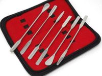 6 PCS Micro Lab Spatula Sampler Set, Stainless Steel Double Ended Sampling Spoon Mixing Spatulas, Square, Scoop, Round & Tapered Arrow End, 7" Length