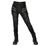 SHUOJIA Women Motorbike Jeans Made with Kevlar Fabric, Motorcycle Protective Trouser Breathable Denim Pant Linned Reinforced Removable Padded Armoured (Black,S)