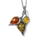 HENRYKA 925 Sterling Silver and Baltic Amber Beech Leaf Necklace, Woodland Jewellery, Leaf Gifts