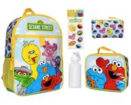 Sesame Street Group Cookie Monster Elmo Big Bird 5 PC Mega Set Backpack Lunch Box Pencil Pouch Waterbottle Stickers