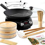 NUWAVE Mosaic Induction Wok, Precise Temperature Control, Includes Authentic 14-inch Carbon Steel Wok with Vented Tempered Glass Lid, Frying Rack, Wok Stand, 8pc Bamboo Accessories & Wok Cookbook
