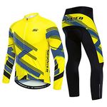 sponeed Mens Bike Clothing Suit Long Sleeve Biking Shirt Gel Padded Bicycle Tights US S Yellow Multi