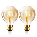 Vintage Edison LED Light Bulb 6W G80 Globe LED Filament Bulb B22 Bayonet Cap Edison Retro Style LED Decorative Light Bulb Warm White 2800K, 2-Pack