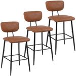 Nusetx Bar Stools Set of 3, Modern Breakfast Bar Stools with Backs, PU Leather Kitchen Stools for Restaurant and Bar, Barstools 65cm Seat Height, Brown