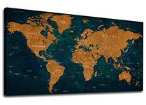 Vintage World Map Canvas Wall Art for Living Room Wall Decor Modern Dark Blue Brown Map of the World Wall Canvas Pictures Retro Rustic Painting Print for Bedroom Home Office Decoration 60 x 120cm