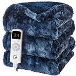 EHEYCIGA Heated Blanket Electric Blanket Throw Faux Fur, Heating Blanket with 9 Heating Levels & 10 Hours Auto Off, Soft Cozy Sherpa Washable Blanket with Fast Heating Navy Blue, 50 x 60 Inches