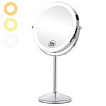 KEDSUM Rechargeable 1X/10X Lighted Magnifying Vanity Mirror, 8" Double Sided Lighted Makeup Mirrors with Magnification 3 Lighting Modes, Cosmetic Mirror with Stand, Brightness Adjustable