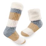 Slipper Socks, Fuzzy Soft Warm Socks Fluffy Stuffers Winter Slipper Scoks for Women Girls (Blue&Brown)