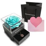 Preserved Flower Real Rose with I Love You Necklace in 100 Languages - Eternal Rose Gifts for Her Wife Girlfriend Mon Girls on Valentine's Day Mother's Day Anniversary Birthday Christmas (T-Tiffany)