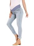 Foucome Women's Maternity Jeans Under The Belly Skinny Jeggings Cute Distressed Jeans Comfy Stretch Pants, 063# - Blue, Small