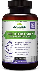 Zazzee Myo-Inositol + D-Chiro, with Folate (5-MTHF) + D3, 120 Vegan Capsules, Optimal 40:1 Inositol Ratio, 30 Day Supply, All-Natural, Non-GMO, Supports Hormone Balance and Ovulation, Made in The USA
