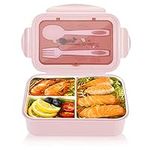 Bento Box-Food Grade PP5 Material Bento Box, High Temperature Resistant, Keep Warm, Easy to Carry, 1400ML Lunch Pack Box with 3 Compartments Grid and Cutlery