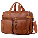 Men Vegan Leather Briefcase Backpack Hybrid 17 Inch Laptop Bag Case Business Messenger bag HB-22, Brown, Large, Briefcase Backpack