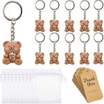 60 PCS Bear Party Favors, Bear Keychains Thank You Kraft Tags Organza Bags for Bear Theme Party Favors, Adorable Bag Pendant for Adults, Baby Shower Favors Party Bag Decor for Birthday Party