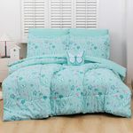 Mooreeke Bed in a Bag for Kids Girls Teens, 6 Pieces Twin Size Comforter Bed Set with Shams, Sheet Set and Decorative Toy Pillow, Butterfly Mint Green Super Soft Microfiber Kids Comforter Bedding Set