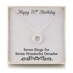 RareLove 70th Birthday Gifts for Women,925 Sterling Silver 7 Rings Necklace,70 Birthday Gift Jewellery for Grandma Mum,Seven Rings for Seven Decades