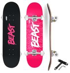 Jaspo Beast Skateboard: 31"x8" Canadian Maple Deck with UV Printing, Black Grip Tape, and Soft PU Risers - Perfect for Kids, Youth, Boys, and Girls (Pink Black)