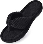 Parlovable Women's Flip Flop Slippers Memory Foam Slip on Thong Slipper, Breathable Cozy Open Toe House Shoes, Anti-Skid Rubber Sole Sandal Indoor Outdoor, Black, 9-10