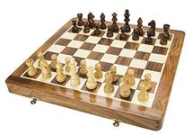 Chessncrafts 16" x 16" Wooden Magnetic Folding Chess Board Game set with wooden magnetic chess coins fitted inside The board-Rosewood chess set.