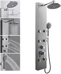 ROVOGO Shower Panel System with 8-inch Rainfall Shower Height Adjustbale, 6 Body Jets and 5-Setting Handheld, 304 Stainless Steel Shower Tower Column, Brushed