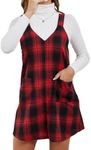 Milumia Women's Plaid V Neck Pinafore Overall Short Dress Losse Mini Jumper Dress with Pockets Red and Black Plaid Large