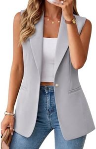 Kedera Women's Long Sleeveless Duster Trench Vest Casual Lapel Office Blazer Jacket Light Gray