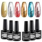 Lagunamoon Gel Nail Polish Set, 6 Colors Glitter White Pink Blue Gel Nail Polish Kit Soak Off Long Lasting UV LED Light Nail Varnish Kit DIY Manicure Gel Polish Party, Christmas Nail Gift Set, 8ml