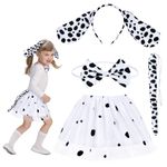 HONMOK 4 PCS Kids Dalmatian Costume, Halloween Dalmatian Dog Outfit Include Spotted Dog Ears Headband Tutu Dress Tail Bowtie, Dog Fancy Dress Costume for 3-10y Girls Halloween Cosplay Party