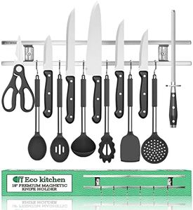 46cm Magnetic Knife Holder, Easy Wall Mount for Organising Knives, Utensils and Cooking Sets. Magnetic Knife Strip Includes 6 Stainless Steel Hooks and Screws. Save Kitchen Space Now