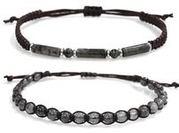 Suyi Beaded Bracelets Adjustable Handmade String Bracelet Bohemian Colorful Stone Strand Bracelet for Women 2Pcs Gray