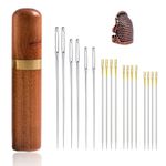 Sewing Needles, Embroidery Needles Set 6 Pcs of Large Eye Embroidery Needles and 12 Pcs of Self Threading Embroidery Needles in a Stylish Wooden Case The Ultimate Sewing Needles Kit (Hand Sewing Needles)