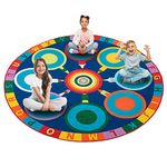 Booooom Jackson Kid's Classroom Seating Rug 200x200 cm Round Kid Rug with Non-Slip Backing, Children's Classroom Learning Carpet (6'5 x6'5, 9 seats)