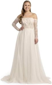 David's Bridal Off-The-Shoulder Tulle Corset A-Line Wedding Dress, Women's Size 0, Soft White