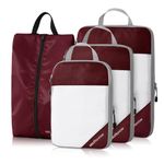 NICOSHOW Compression Packing Cubes Travel Organizer, Wine Packing Cubes for Carry-on Luggage, 4 Set Luggage Organizer with 3 Compressible Packing Cubes and Shoe Bag