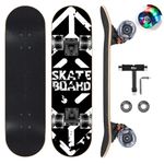 GIEEU Skateboards with Colorful Flashing Wheels for Beginners,Kids,Teens,Adults,31 x 8 Inch Complete Standard Skate Boards 9 Layer Canadian Maple Deck Concave Skateboard (CA) (L-Black White)